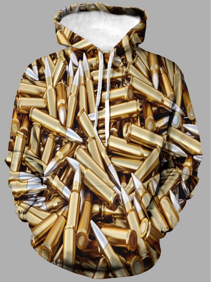

Lovely Street Hooded Collar Print Gold Men Hoodie