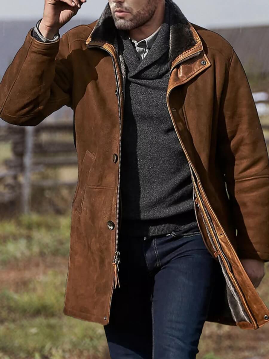 

Lovely Trendy Turndown Collar Buttons Design Brown Men Wool