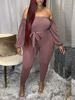 

Lovely Trendy Dew Shoulder Pink Plus Size One-piece Jumpsuit