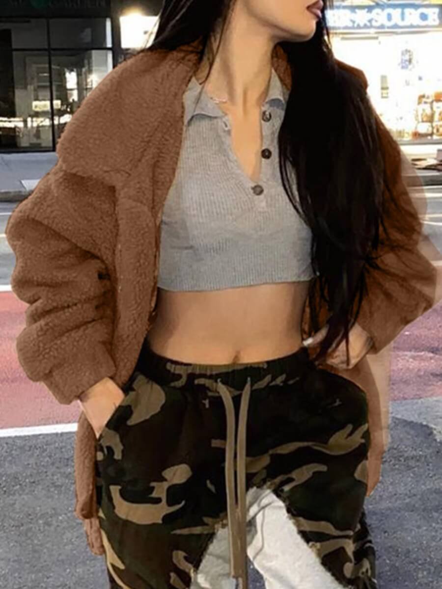

Lovely Casual Turndown Collar Khaki Faux Fur