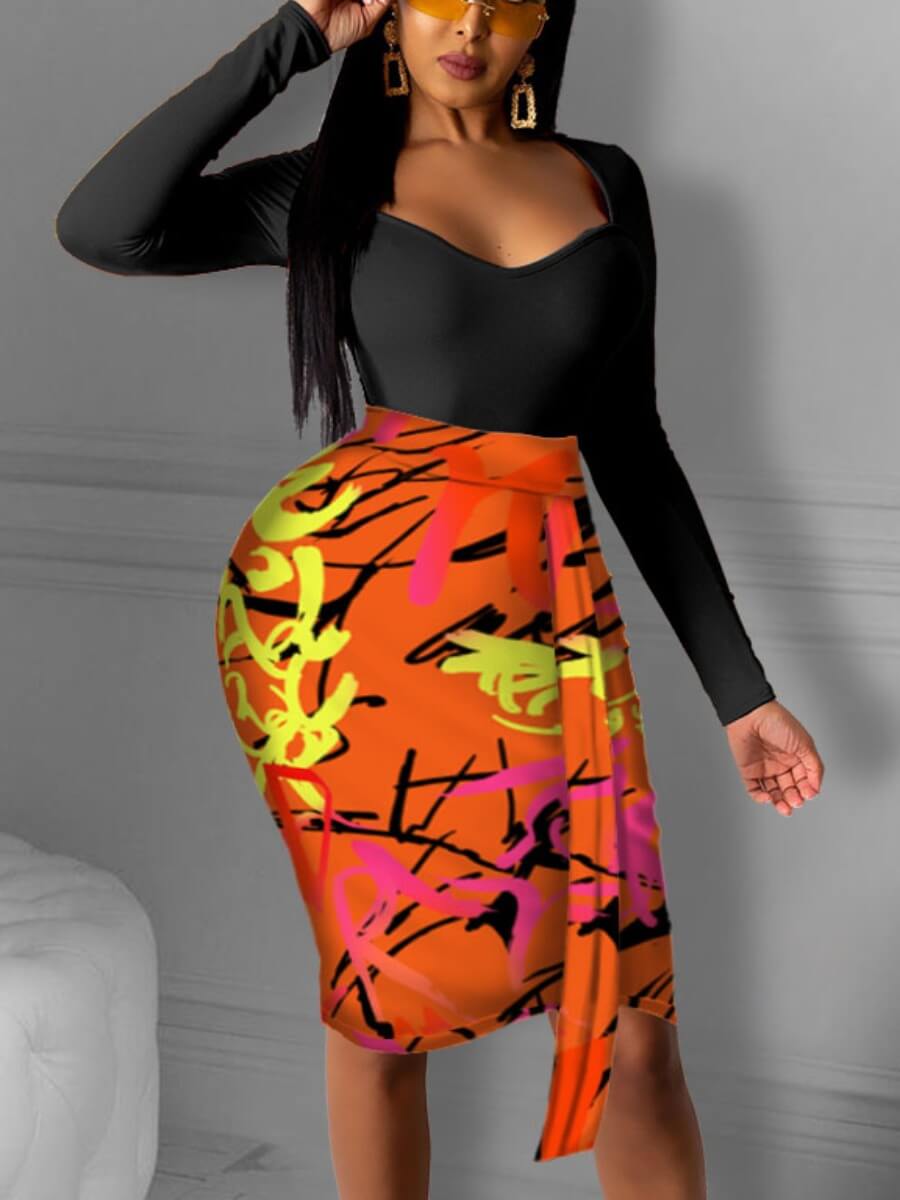 

Lovely Casual Print Stitching Red Knee Length Dress