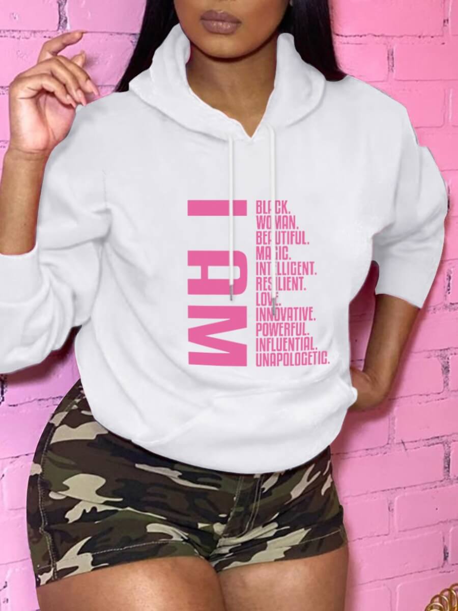

Lovely Leisure Hooded Collar Letter Print White Hoodie