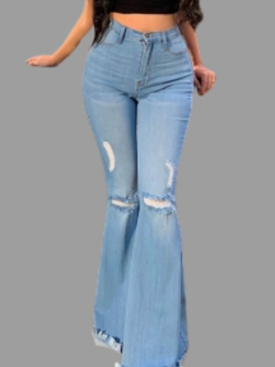 

LW Ripped Boot Cut Jeans, Baby blue