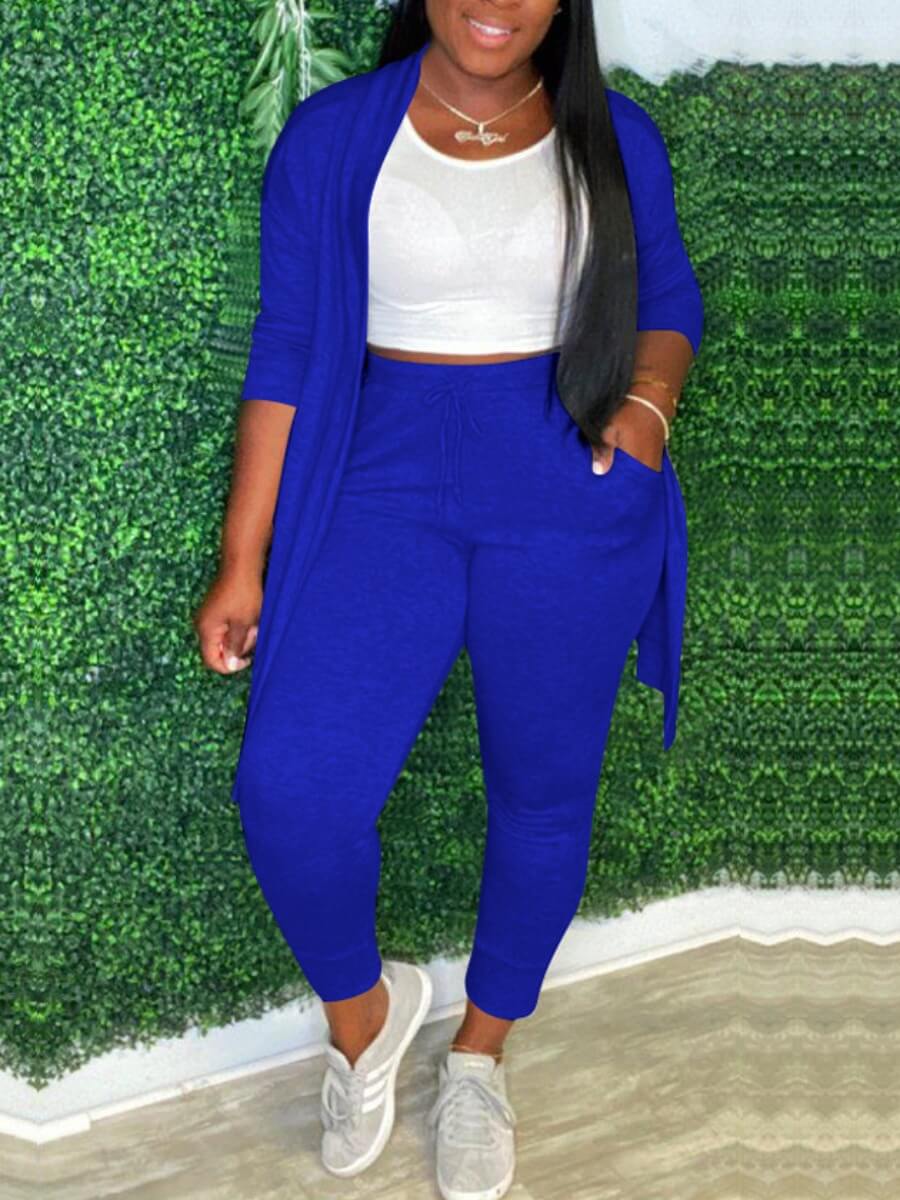 

Lovely Casual Lace-up Loose Blue Two Piece Pants Set(Without Vest