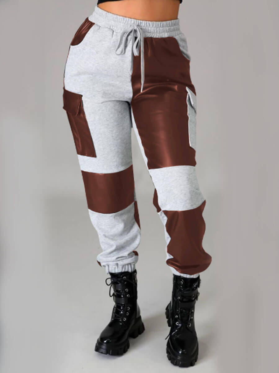 

Lovely Street Side Pocket Patchwork Coffee Pants