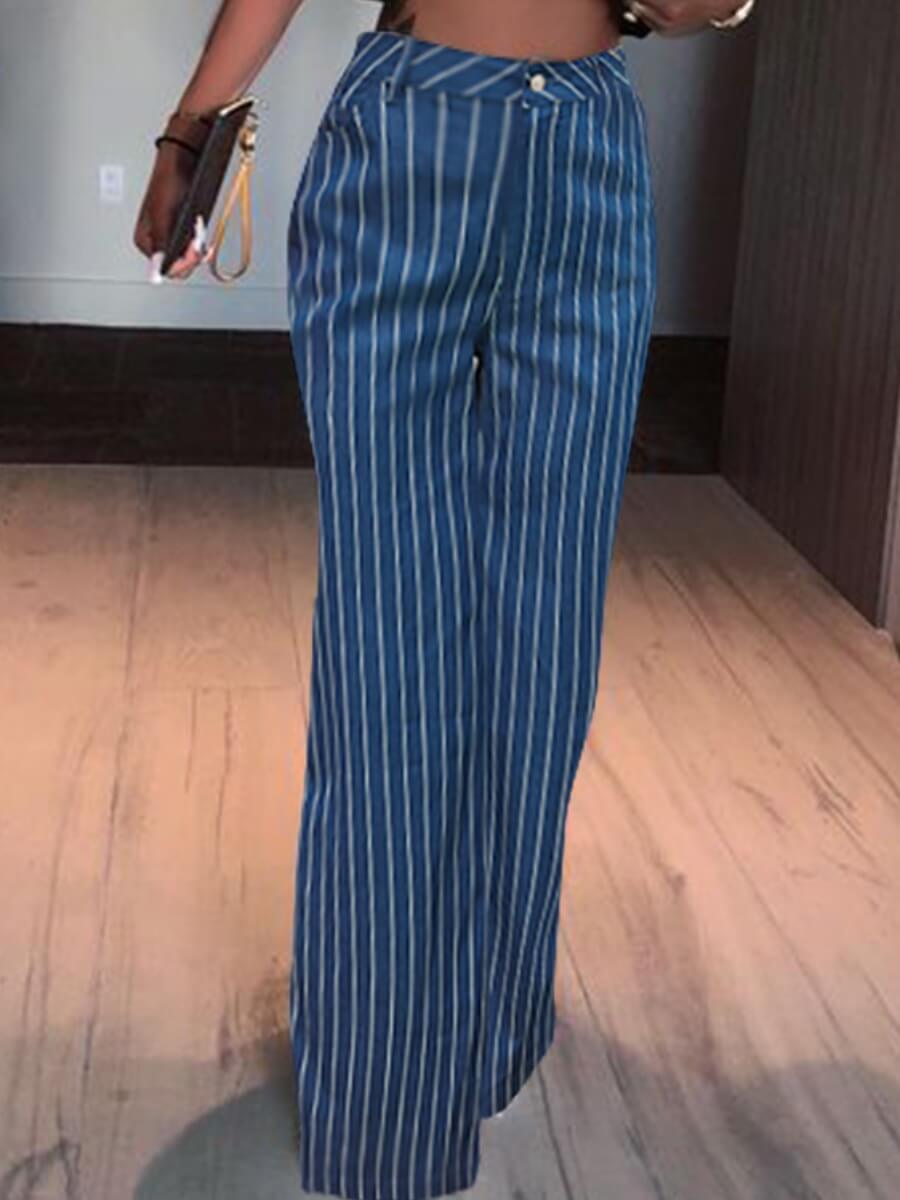 

Lovely Trendy High-waisted Striped Blue Jeans