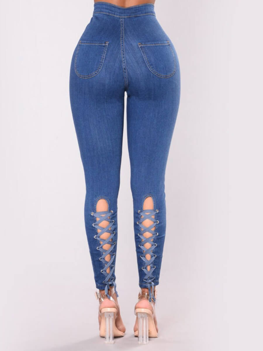 

Lovely Street Bandage Design Skinny Blue Jeans