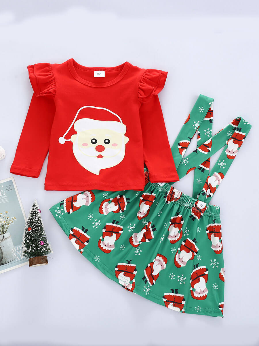 

Lovely Sweet O Neck Print Red Girl Two-piece Skirt Set