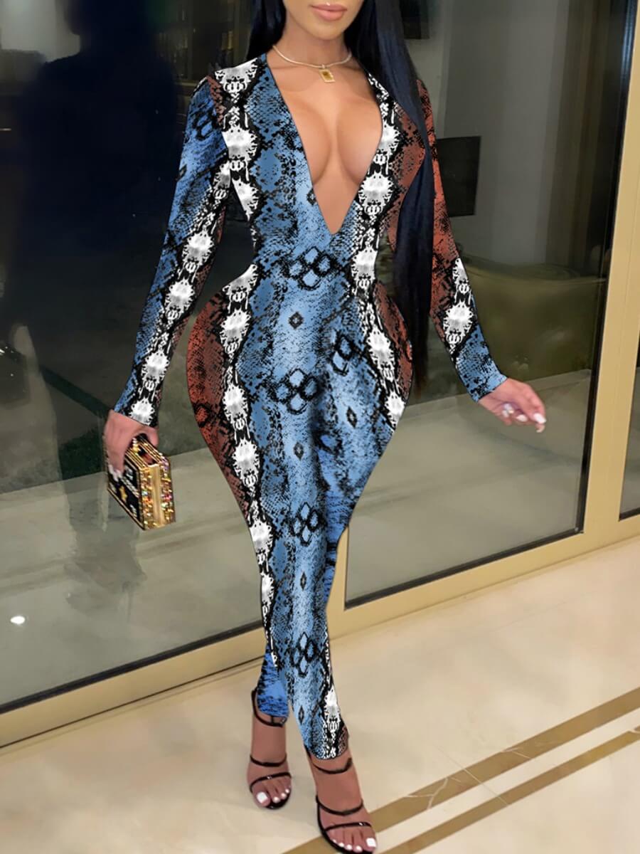 

Lovely Casual V Neck Print Multicolor One-piece Jumpsuit, Multi