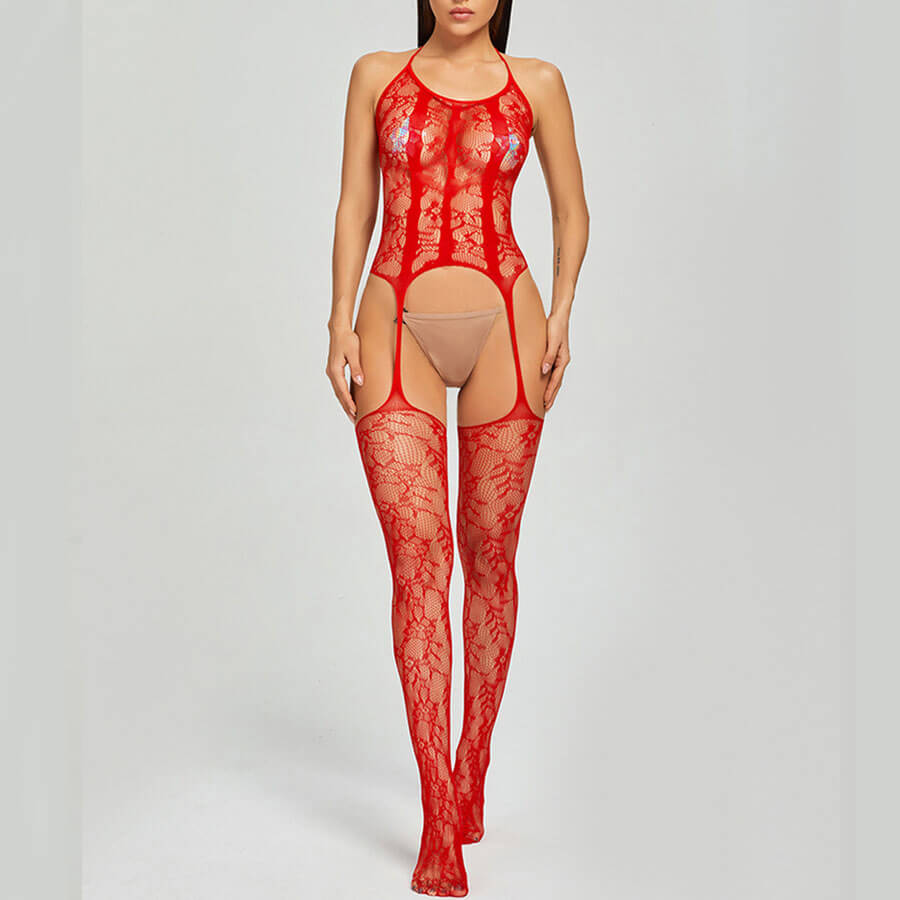 

Lovely Sexy Lace See-through Red Bodystocking