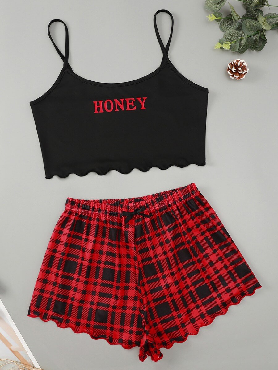 

Lovely Casual Plaid Print Drawstring Red Loungewear