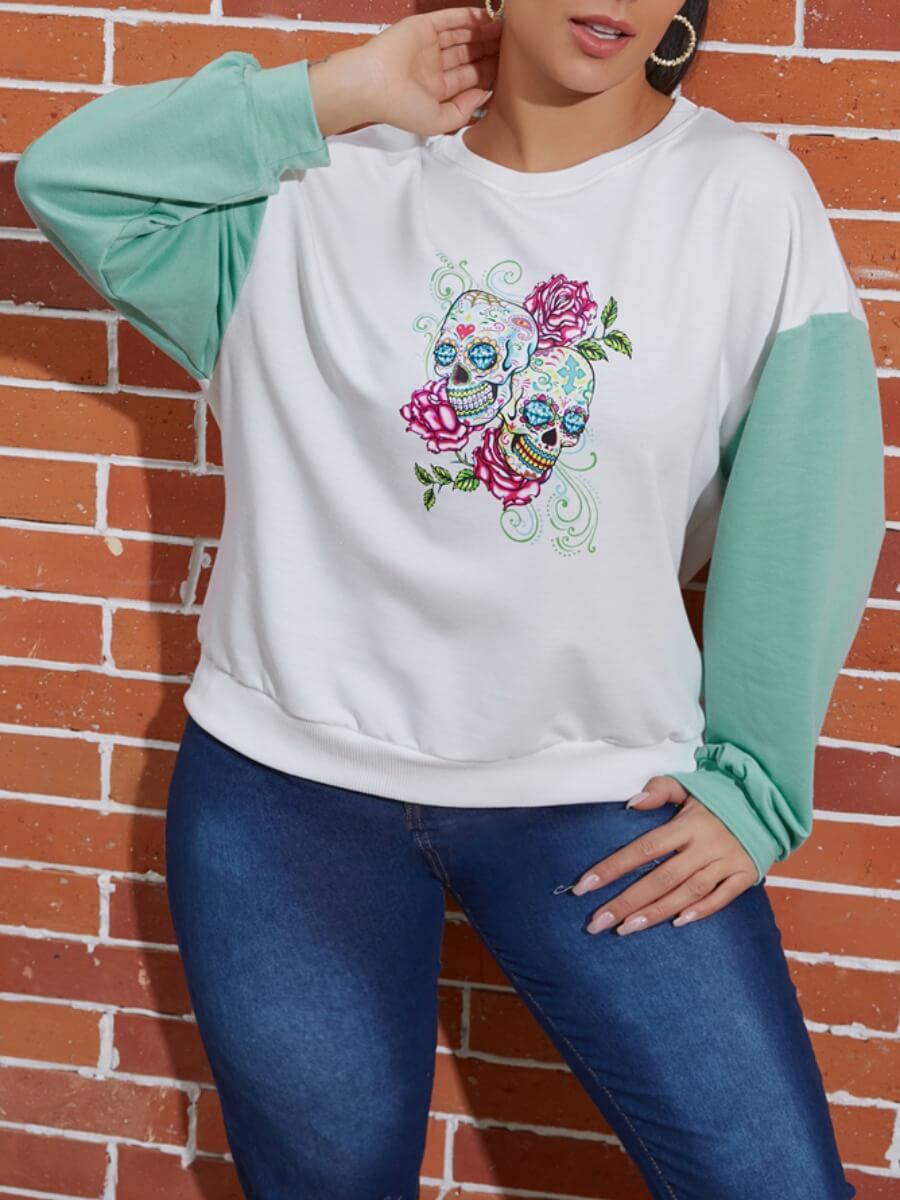 

Lovely Street O Neck Print Patchwork White Hoodie