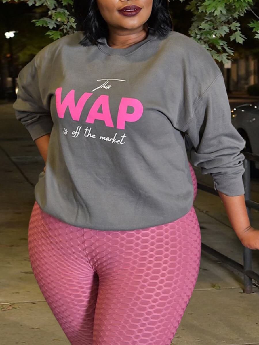 

Lovely Casual O Neck Letter Print Grey Plus Size Hoodie