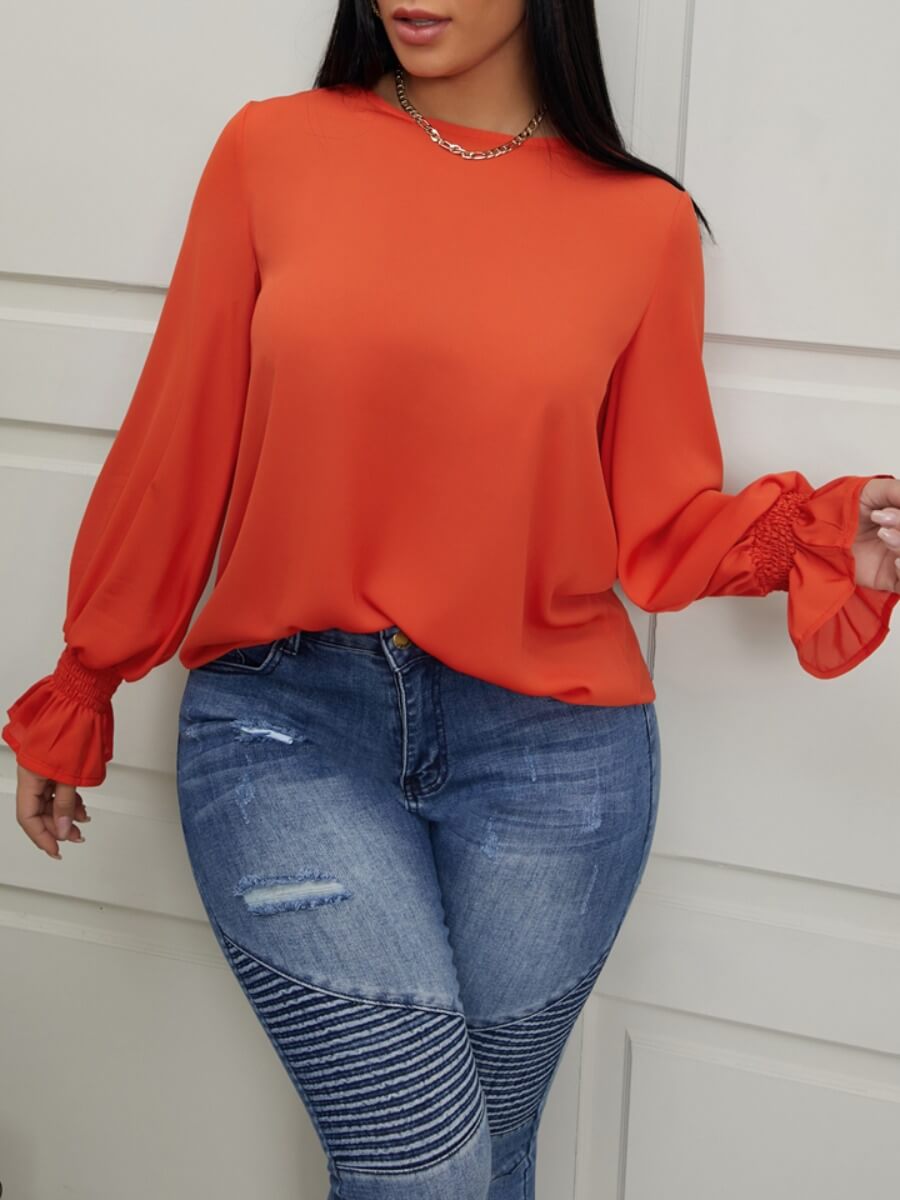 

Lovely Casual O Neck Loose Orange Blouse