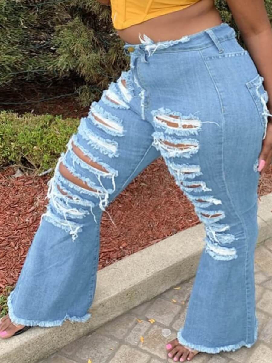 

Lovely Street Broken Holes Blue Plus Size Jeans