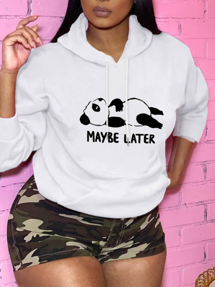 

Lovely Casual Hooded Collar Print White Plus Size Hoodie