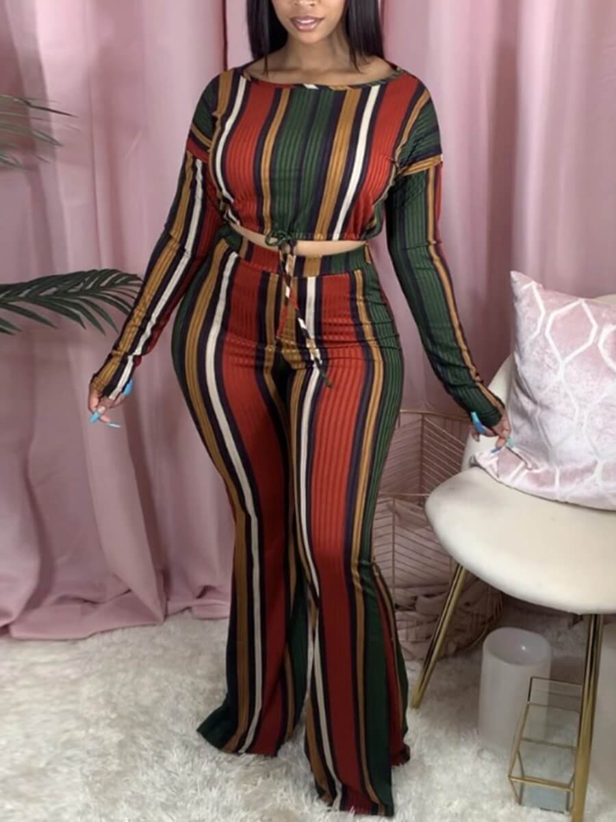 

Lovely Casual Striped Print Red Two Piece Pants Set