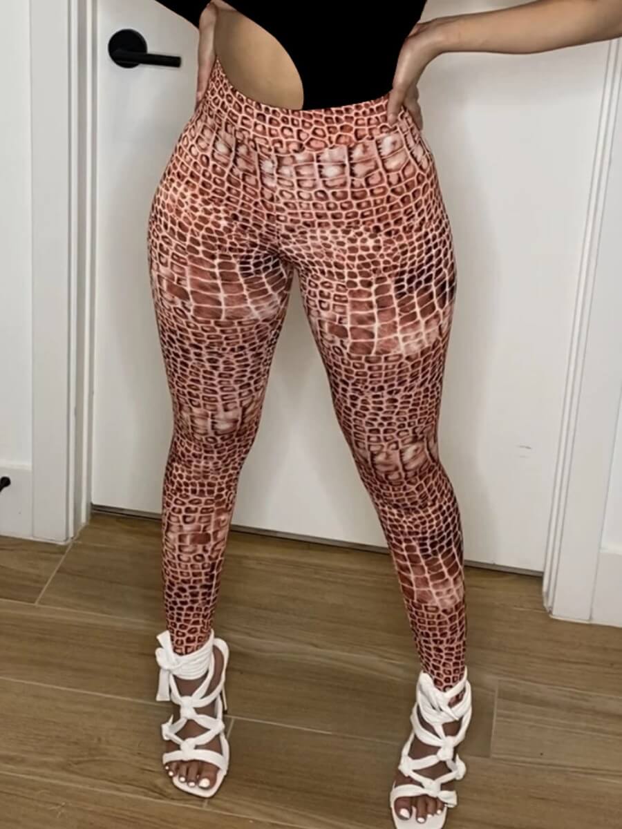 

Lovely Sportswear Elastic Waist Print Coffee Pants