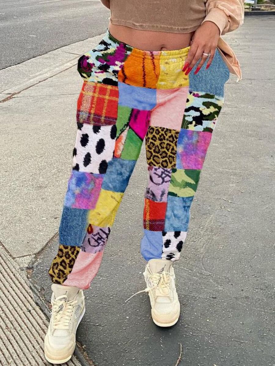 

Lovely Casual Elastic Waist Print Patchwork Multicolor Pants, Multi