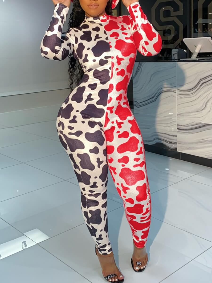 

Lovely Trendy Half A Turtleneck Print Patchwork Red Sleepwear