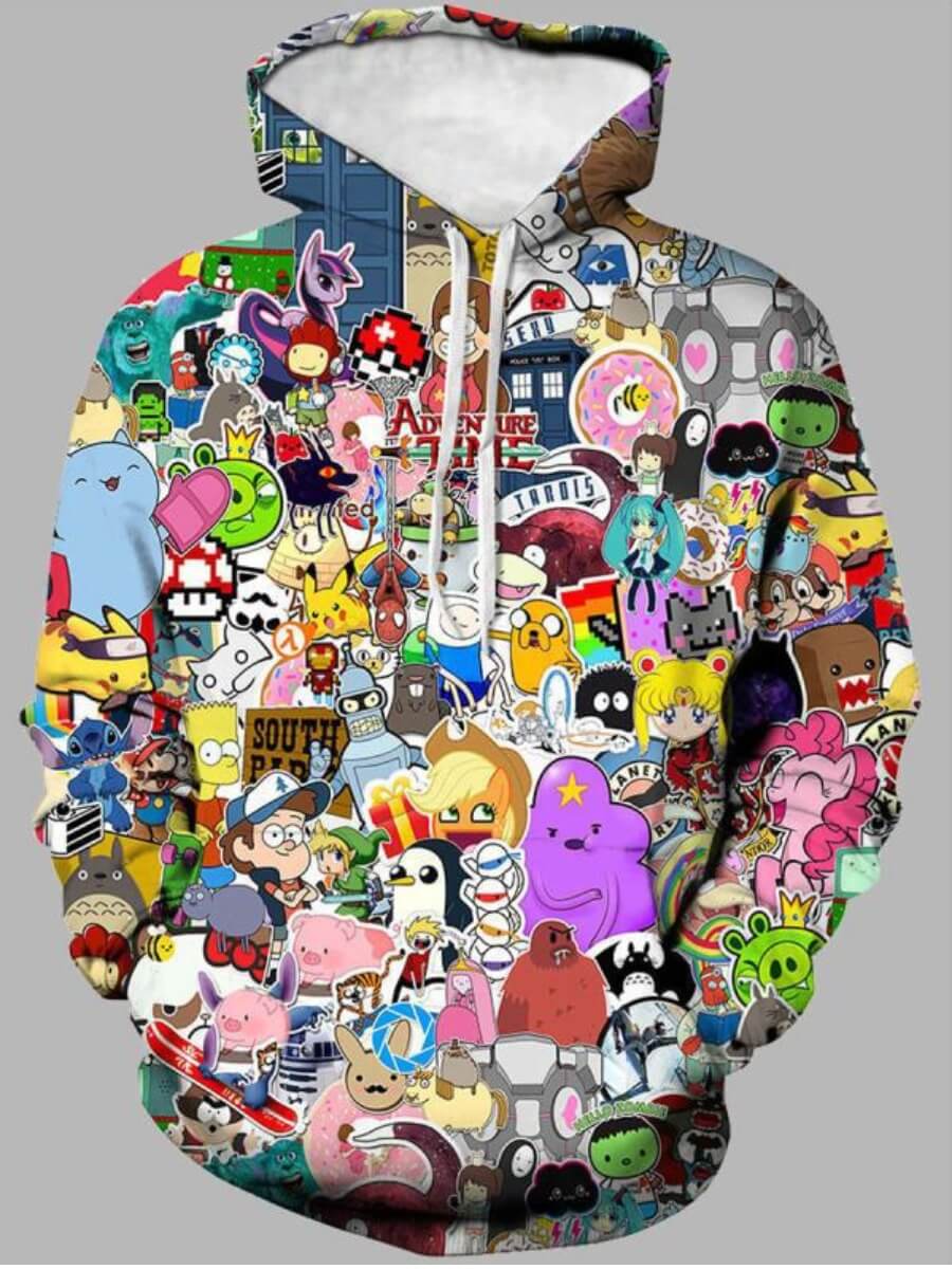 

Lovely Trendy Hooded Collar Cartoon Print Multicolor Boy Hoodie, Multi