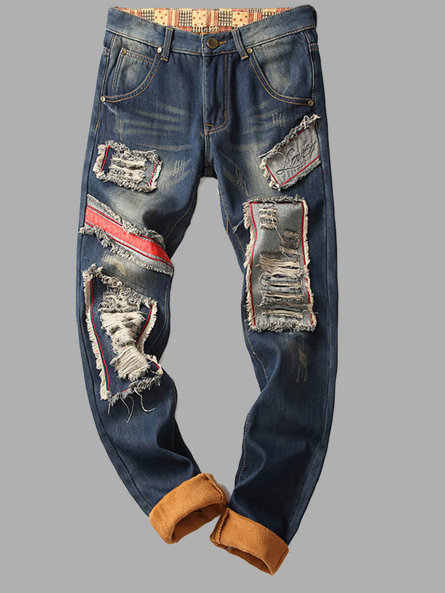

Lovely Street Broken Holes Blue Men Jacket
