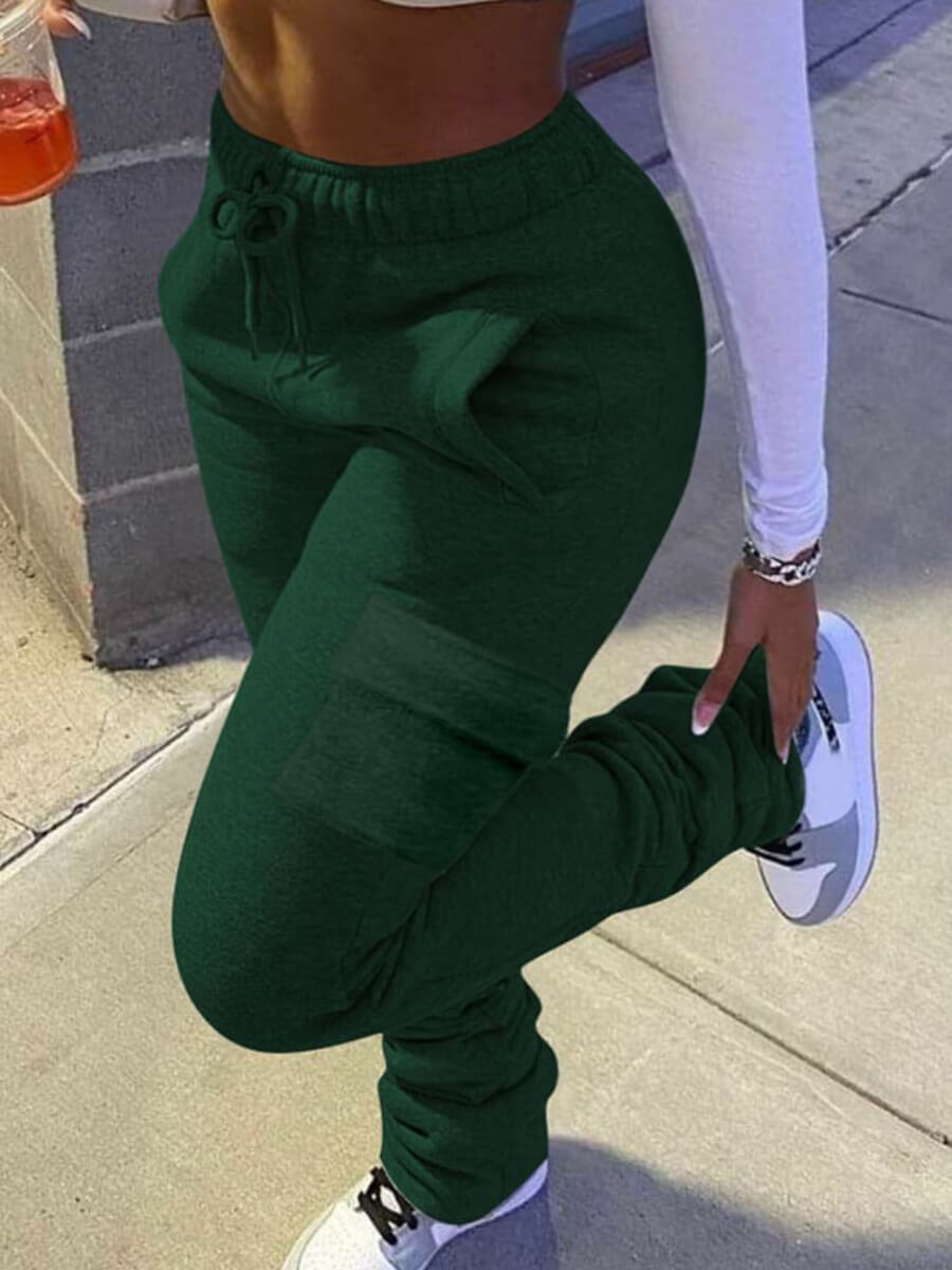 

Lovely Casual Side Pocket Green Plus Size Pants