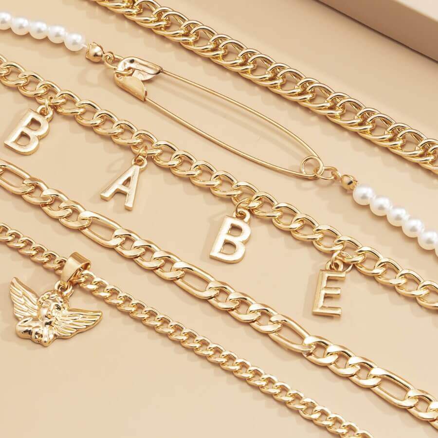 

Lovely Stylish 5-piece Gold Necklace