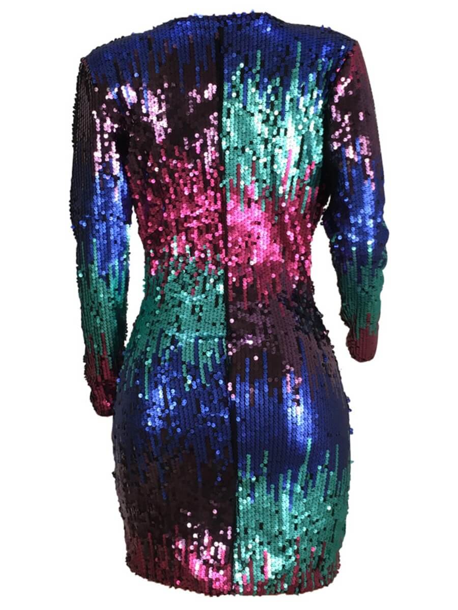 Lovely Sexy Deep V Neck Sequined Patchwork Multicolor Mini Evening Dress от Lovelywholesale WW