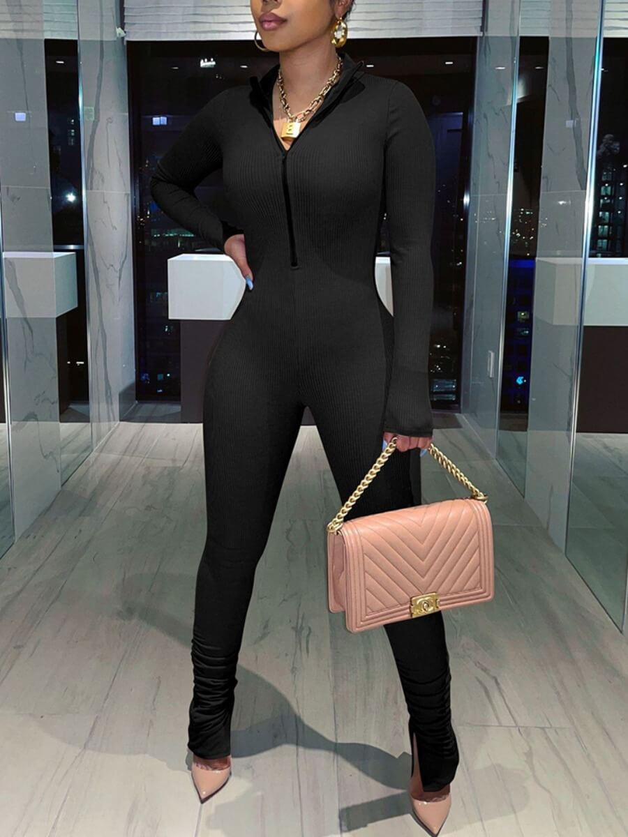 

Lovely Casual V Neck Basic Skinny Black One-piece Jumpsuit