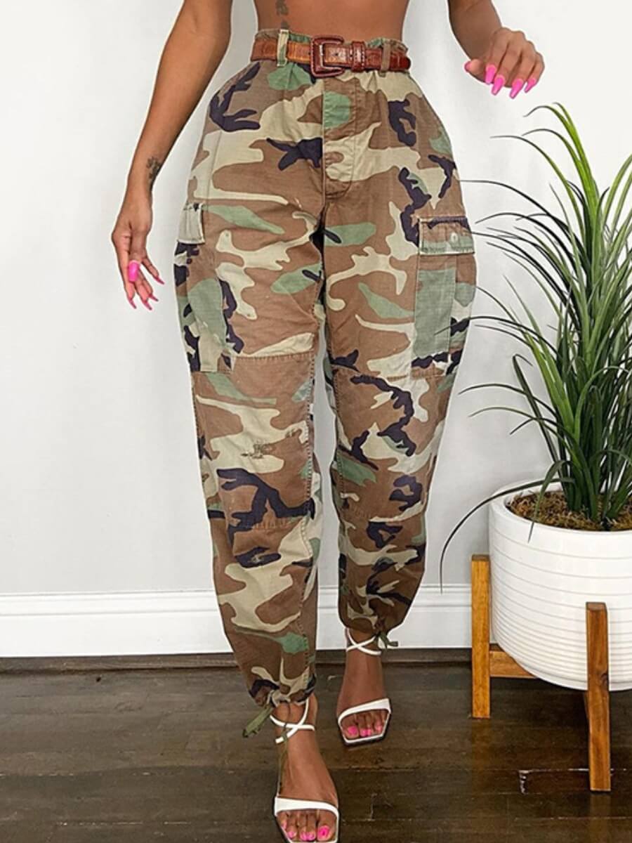 

Lovely Street Camo Print Patchwork Khaki Pants(Without Belt