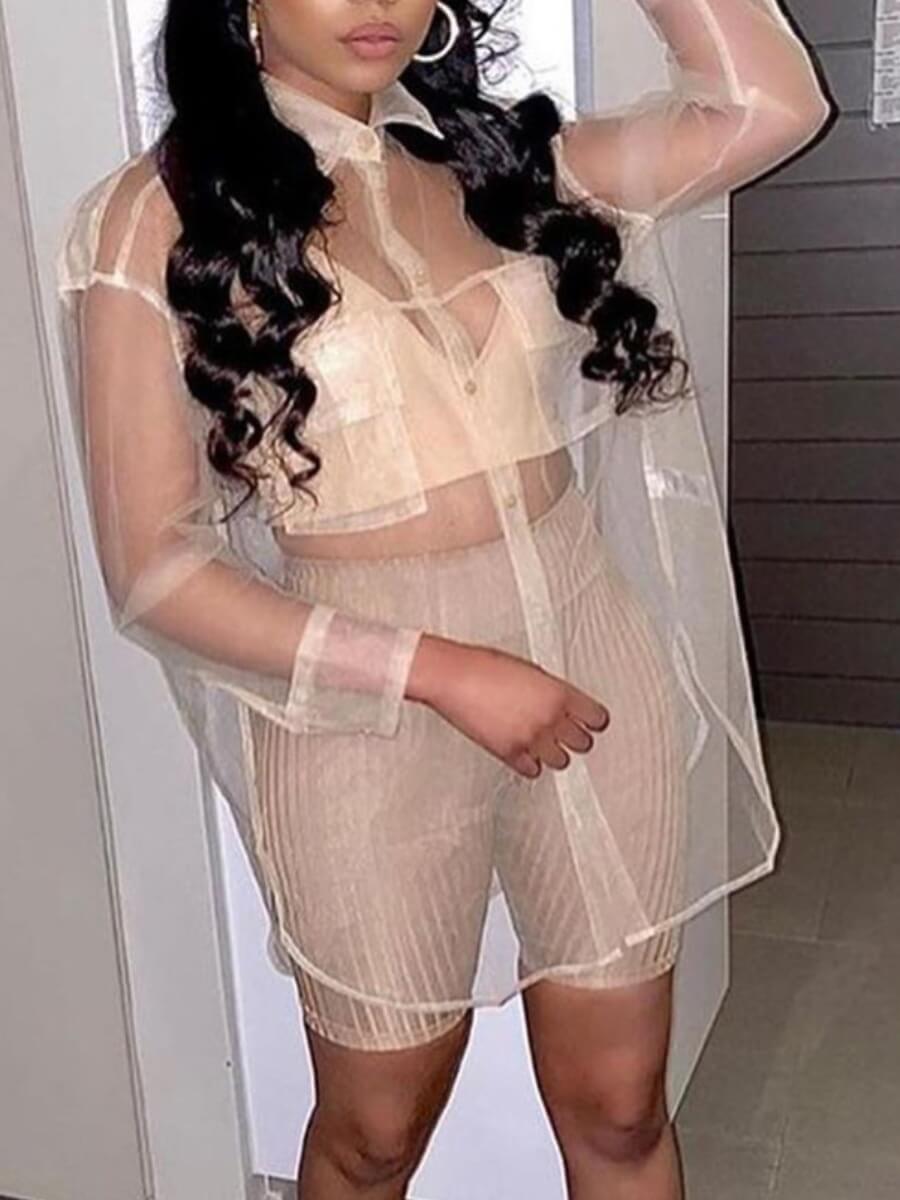 

Lovely Sexy Turndown Collar See-through Loose White Blouse