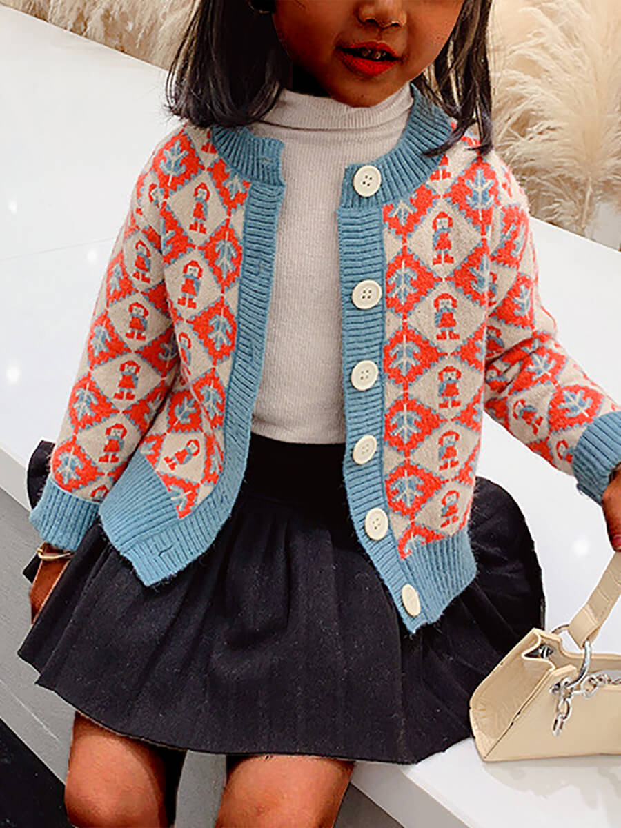 

Lovely Casual Geometric Print Button Design Jacinth Girl Cardigan