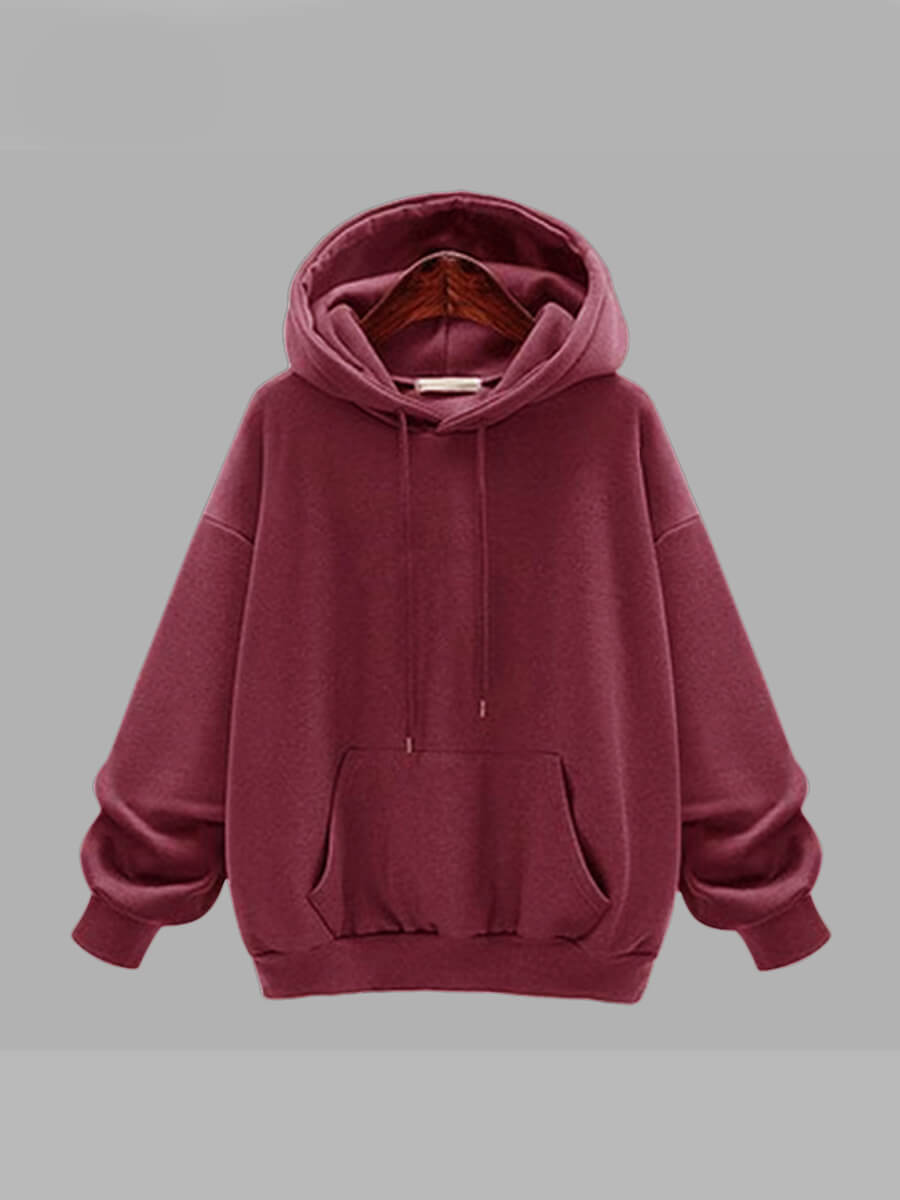 

Lovely Casual Hooded Collar Kangaroo Pocket Wine Red Plus Size Hoodie