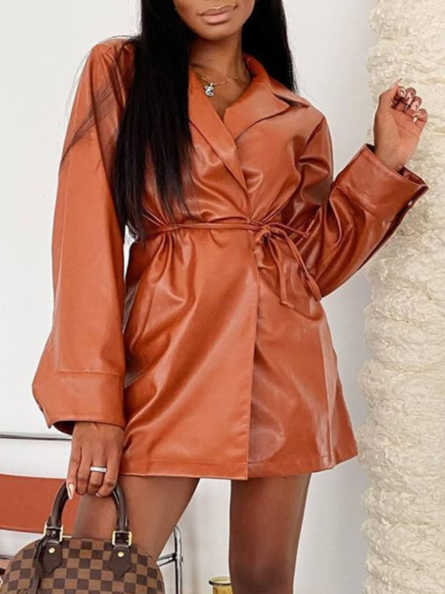 

Lovely Casual Turndown Collar Lace-up Brown Leather