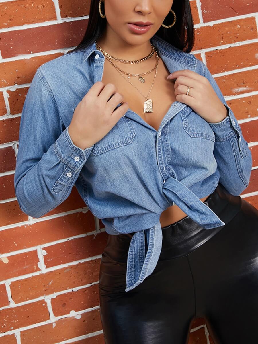 

Lovely Casual Long Sleeves Blue Denim Shirts