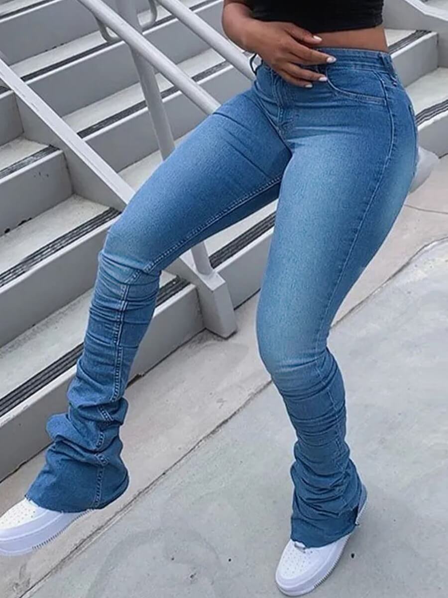 

LW Casual Fold Design Skinny Baby Blue Jeans