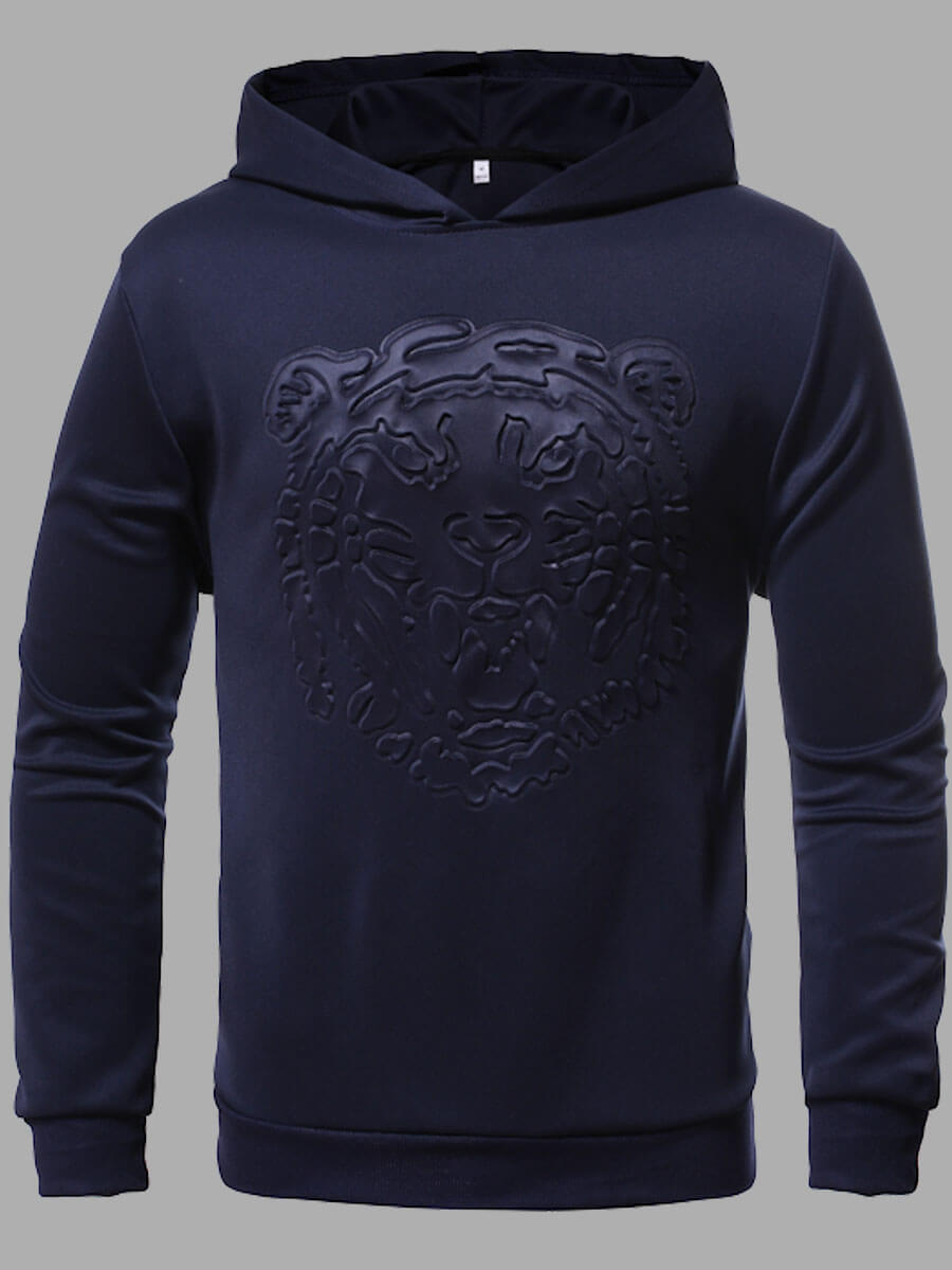 

Lovely Casual Hooded Collar Animal Print Navy Blue Men Hoodie