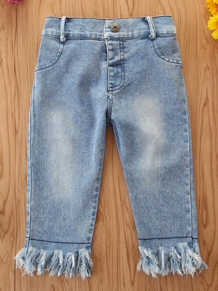 

Lovely Casual Raw Edge Baby Blue Girl Jeans