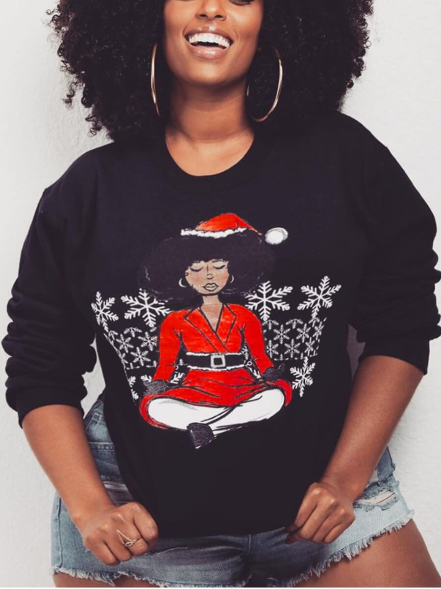 

Lovely Trendy Christmas Day Print Black Plus Size Hoodie