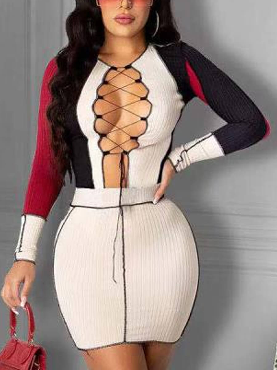 

Lovely Sexy Bandage Hollow-out Apricot Knee Length Dress