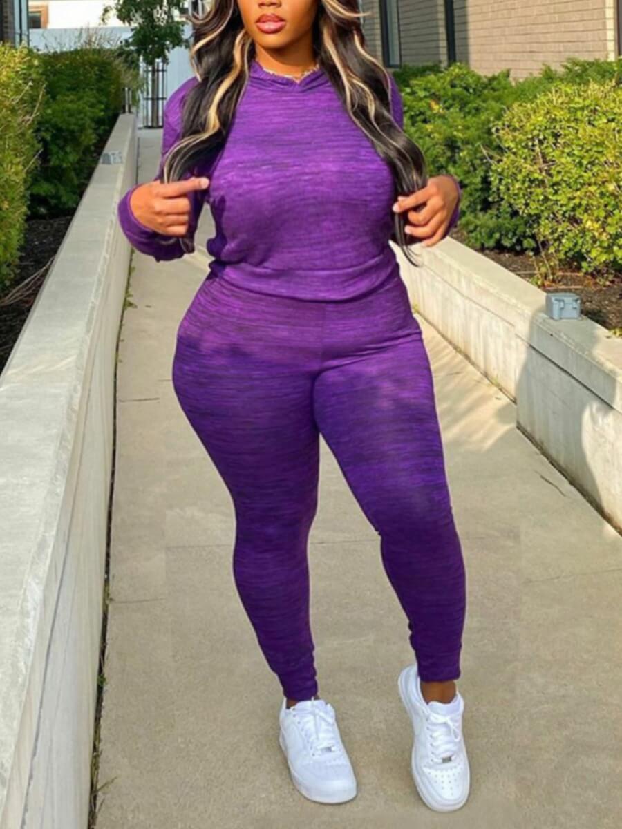 

Lovely Casual Hooded Collar Basic Skinny Purple Two Piece Pants Set