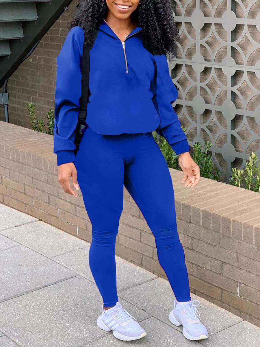 

Lovely Casual Turndown Collar Basic Skinny Blue Two Piece Pants Set