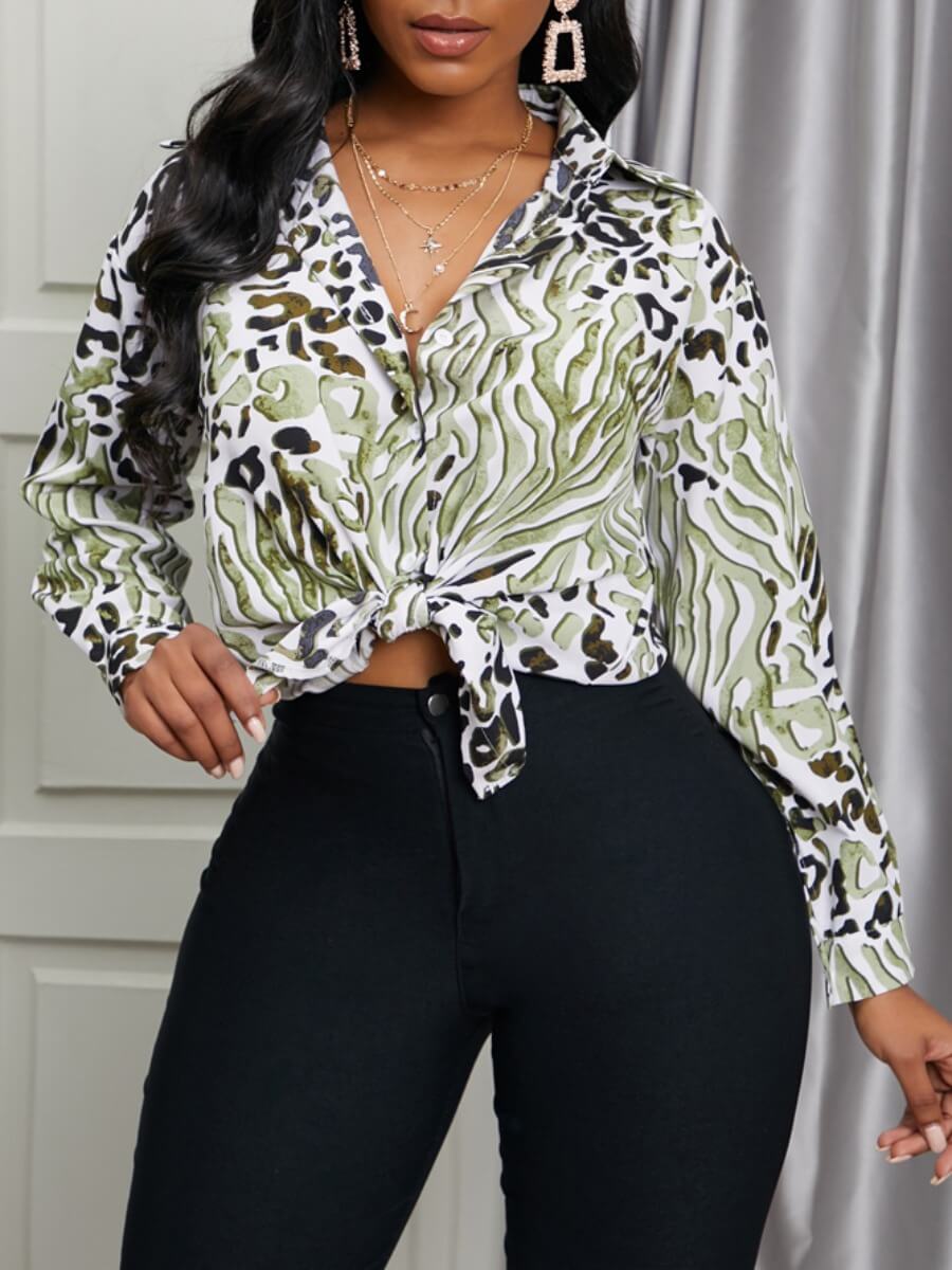 

Lovely Chic Turdown Collar Leopard Print Patchwork Blouse
