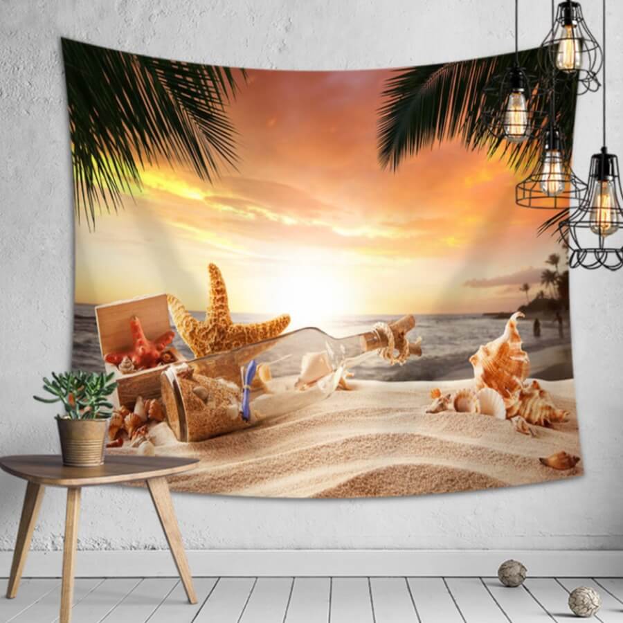 

Lovely Beach Sunset Print Patchwork Multicolor Wall Cloth, Multi