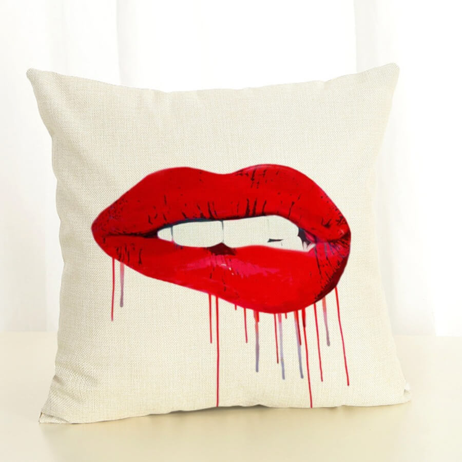 

Lovely Lip Print Patchwork Red Decorative Pillow Case