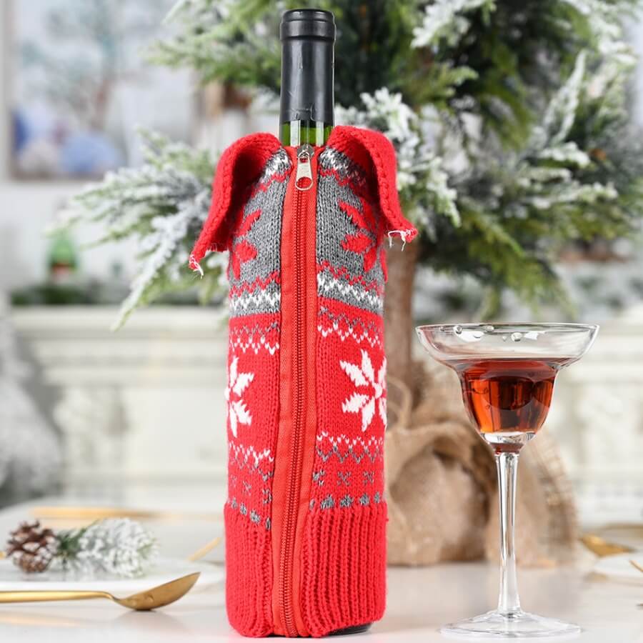 

Lovely Christmas Day Floral Print Patchwork Red Wine Bag