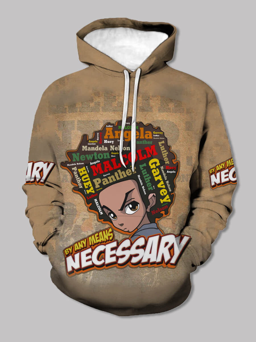 

Lovely Street Letter Print Patchwork Light Coffee Boy Hoodie