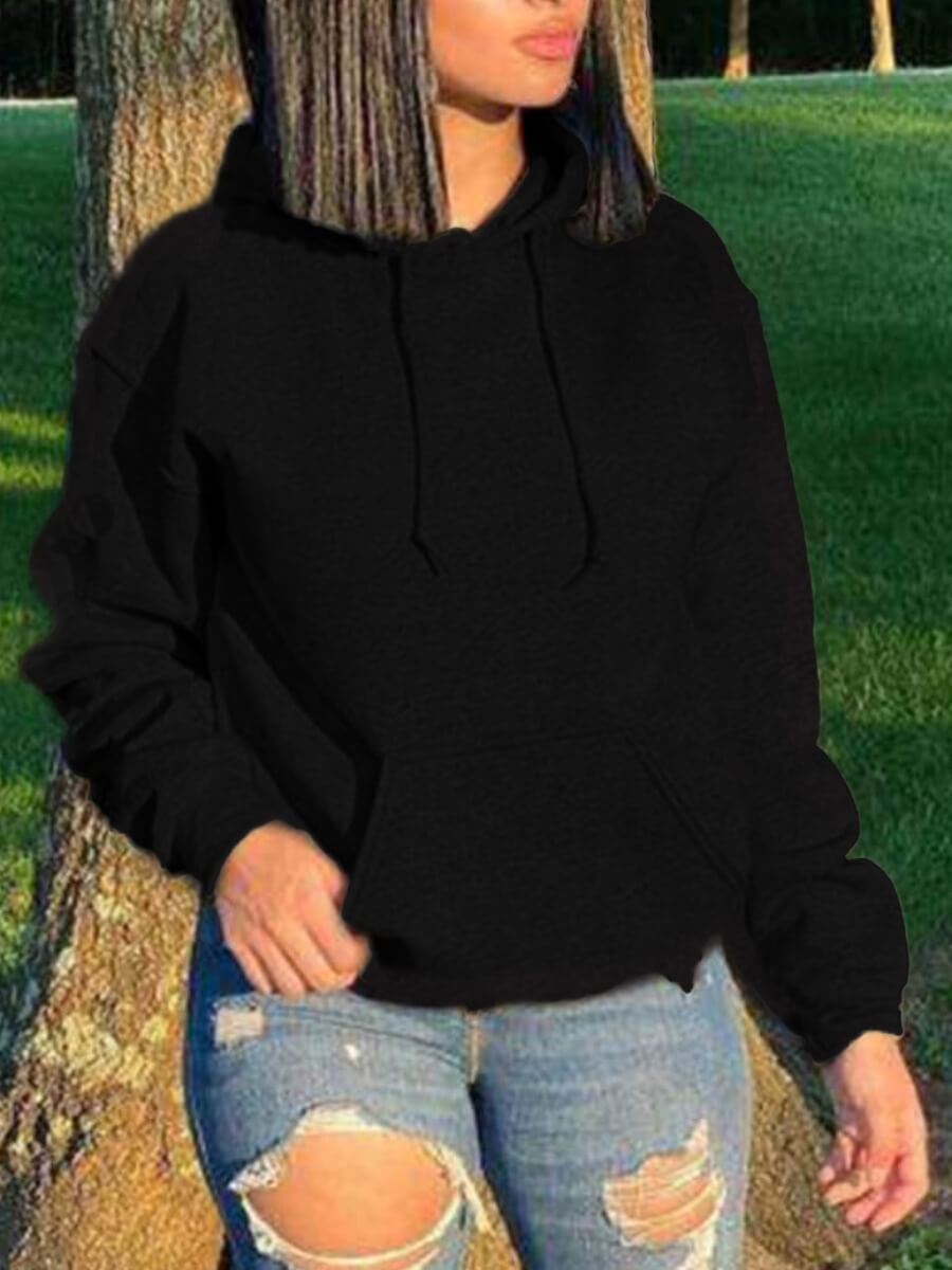 

Lovely Casual Hooded Collar Pocket Patched Black Hoodie