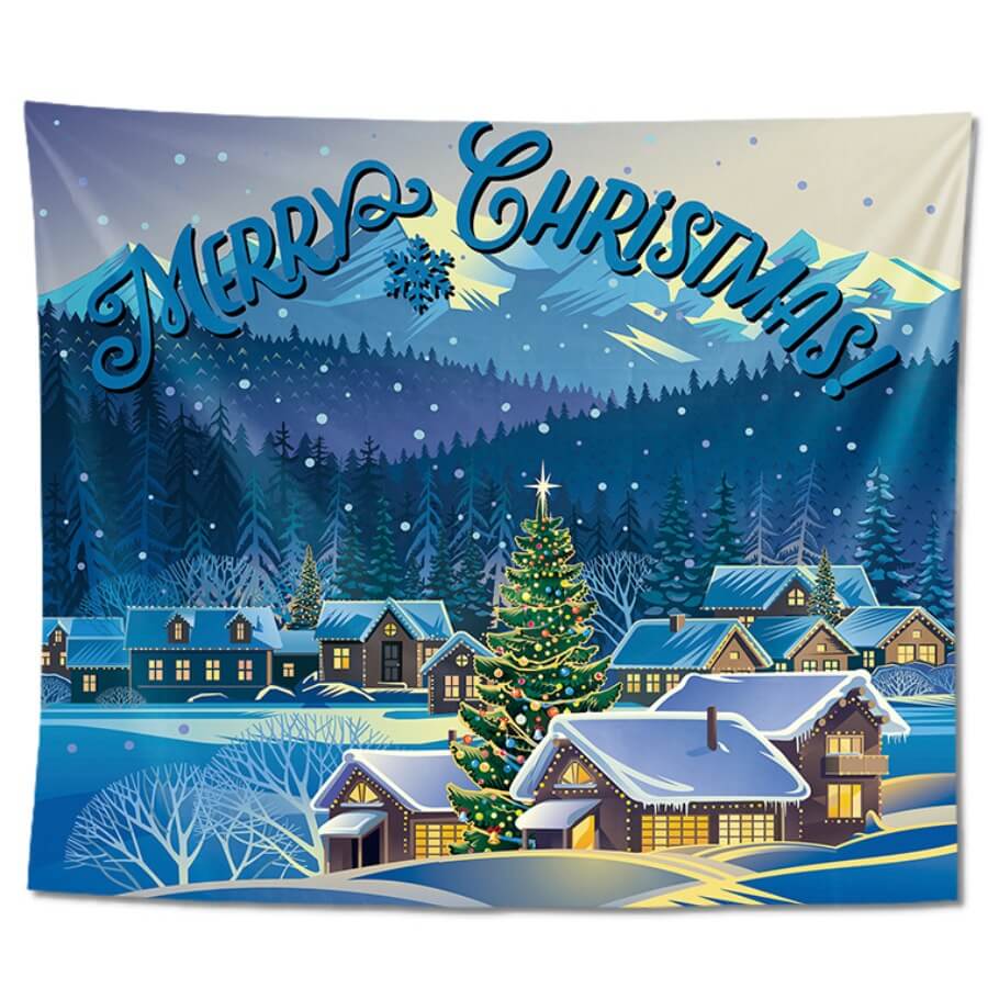 

Lovely Christmas Day Landscape Print Patchwork Blue Wall Cloth